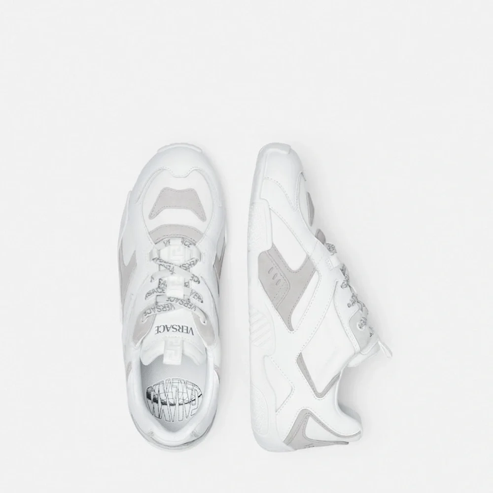 New Authentic Galaxia suede-trimmed leather Versace White Logo-Trim Sneakers